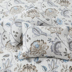 3-Piece King Cotton Reversible Floral Quilt Set Taupe Blue Cream
