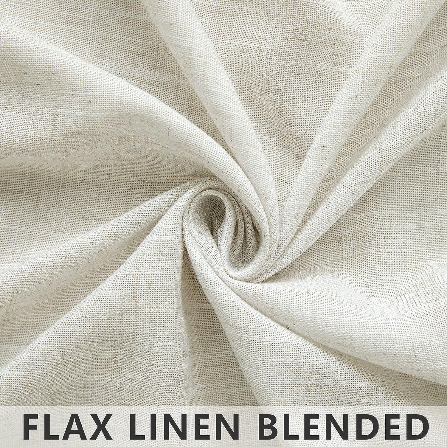 84 Inch Cream Linen Rod Pocket Light Filtering Semi Sheer Farmhouse Cottage Curtains for Living Room Bedroom