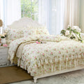3-Piece Full Rosette Floral Lace Ruffle Princess Duvet Cover Bedding Set for Girls