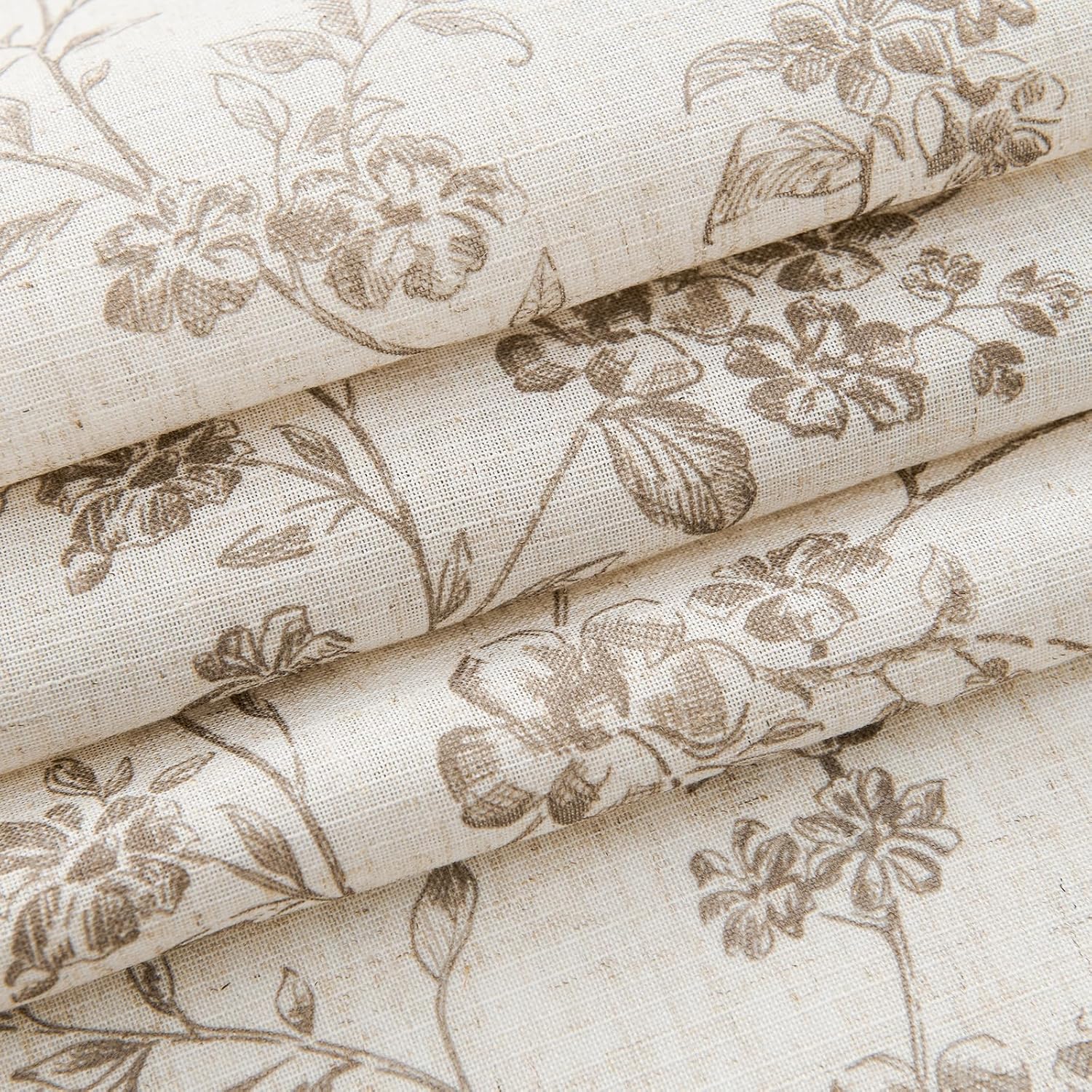 2 Panels 54 Inch Taupe Floral Linen Back Tab Farmhouse Tier Cafe Curtains