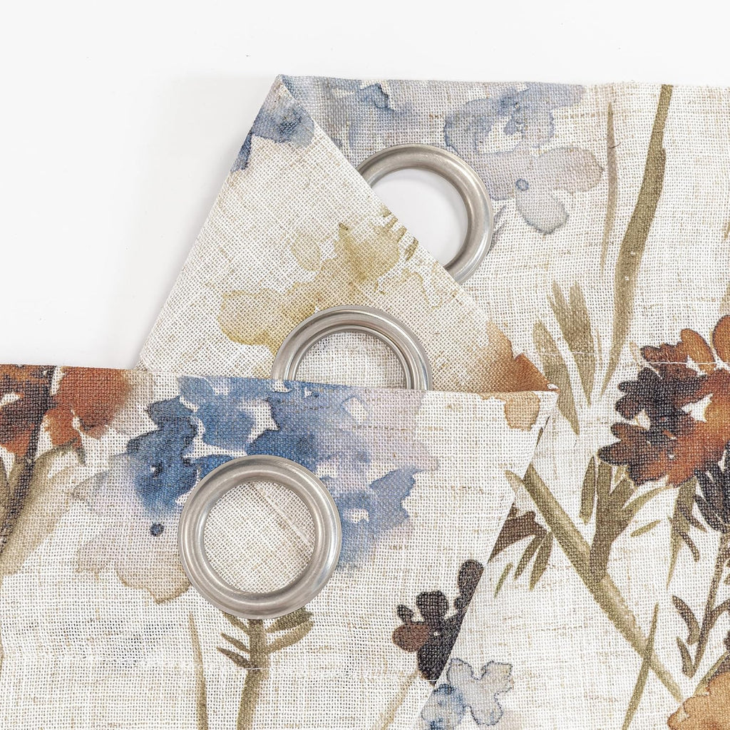 2 Panels 52x84 Inch Yellow Floral Linen Grommet Semi Sheer Farmhouse Curtains