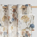 2 Panels 52x84 Inch Yellow Floral Linen Grommet Semi Sheer Farmhouse Curtains