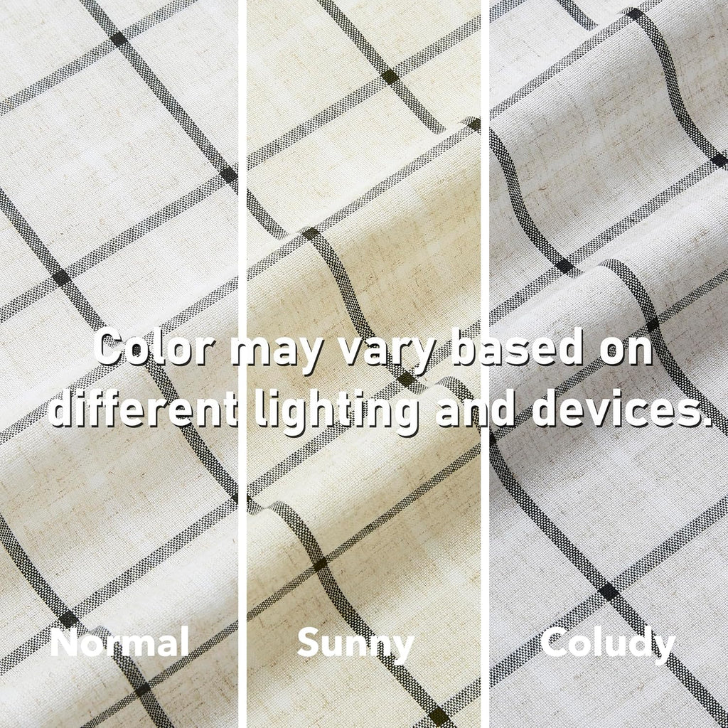 2 Panels 40x84 Inch Black White Buffalo Plaid Linen Grommet Light Filtering Farmhouse Curtains