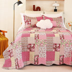 Hot Pink Rose Floral Reversible Lightweight Quilt Bedspread Set with Pillow Cases