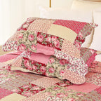 Hot Pink Rose Floral Reversible Lightweight Quilt Bedspread Set with Pillow Cases